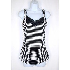 White House Black Market Top XS Tank Striped Lace Ruched